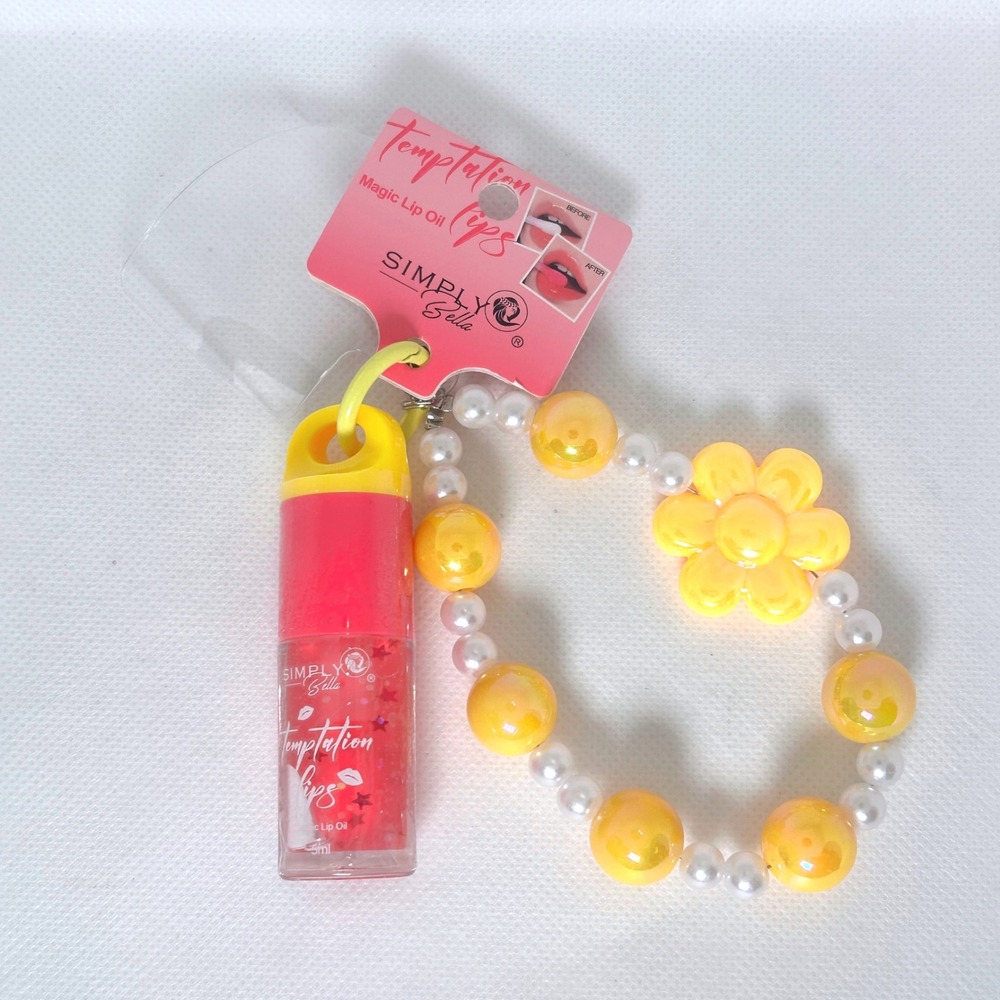 Simply Bella Temptation Lips Magic Lip Oil Phone Wristlet Yellow #01 NWT